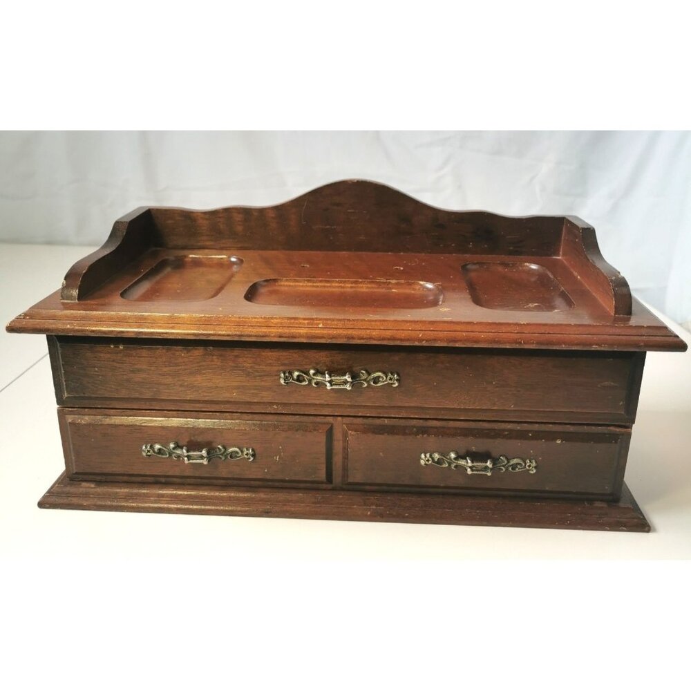 Vintage 70s Gentlemen's Wood Dresser Valet Box Organizer by Dynasty